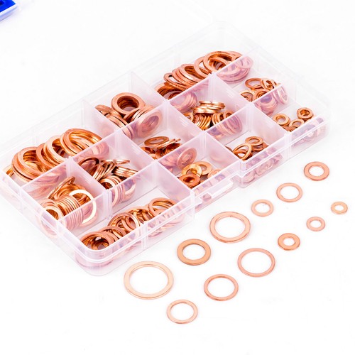 280Pcs Kit 12 Sizes Assorted Solid Coppers Crush Washers Seal Flat Ring With Box - Bild 1 von 6
