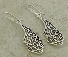 LONG .925 STERLING SILVER FILIGREE DANGLING EARRINGS style e0933