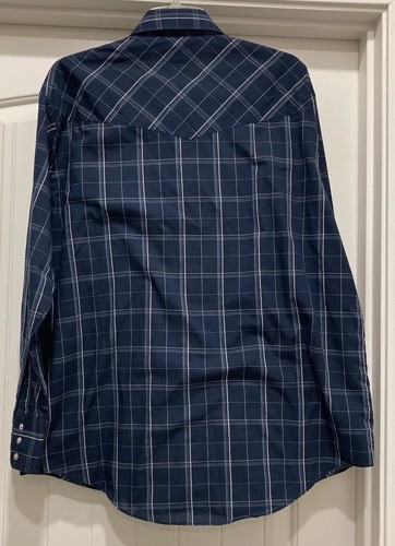 Plains Western Wear Shirt Men's Blue Plaid Long Sleeve Pearl Snap SZ L - Picture 3 of 12
