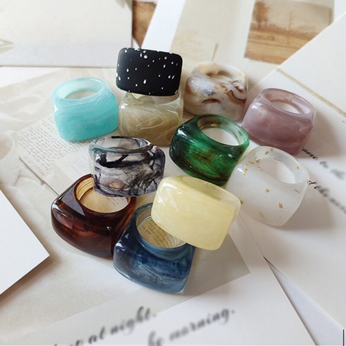 Geometric Acrylic Resin Finger Rings Simple Marble Pattern Ring Party Women - Picture 3 of 22