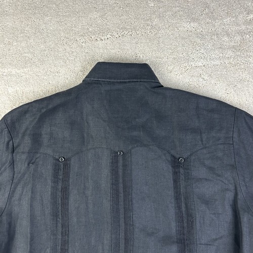 Ramon Puig Herren Schwarz 100% Leinen 4 Taschen Kurzarm Guayabera Hemd M HOCH - Bild 11 von 12