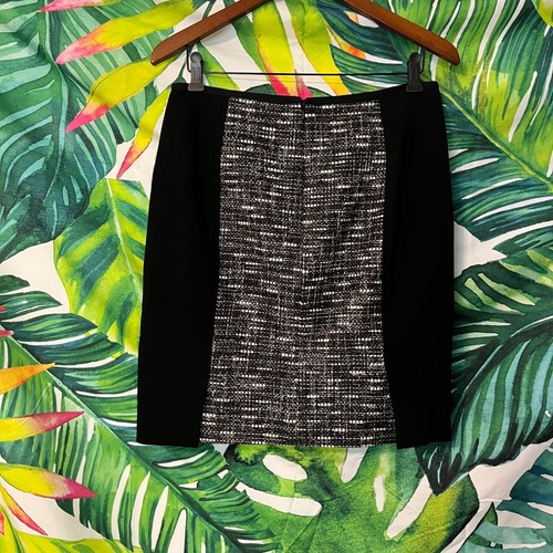 $270 Etcetera Womens 6 Tweed Black Grey Slight A-Line Knee Length Office Skirt - Picture 2 of 7