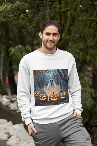 Halloween Spooky Unisex Crewneck Sweatshirt, Haunted Ghost Pumpkins Shirt - Bild 2 von 16