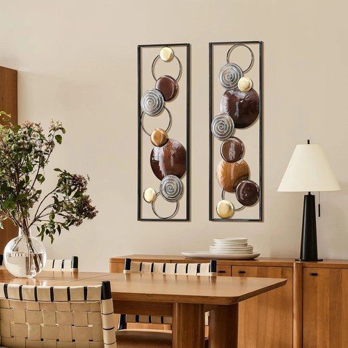 Modern Wall Panels Set 2 Gold Brown Metal Rectangular Framed Abstract Geometric - Bild 2 von 24