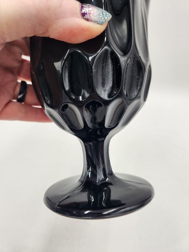 Vintage Fenton Black Amethyst Glass Thumbprint Ruffled Edge Handkerchief Vase - Picture 10 of 16