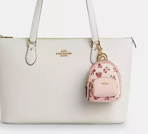 Coach Mini Court Floral Backpack Bag Charm CAA68 Pink Rosette Keychain Purse - Picture 8 of 9