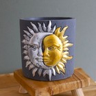 15 cm Solar Lunar Golden Sun Cement Grey Plant Pot Holder Cache Cover Planter