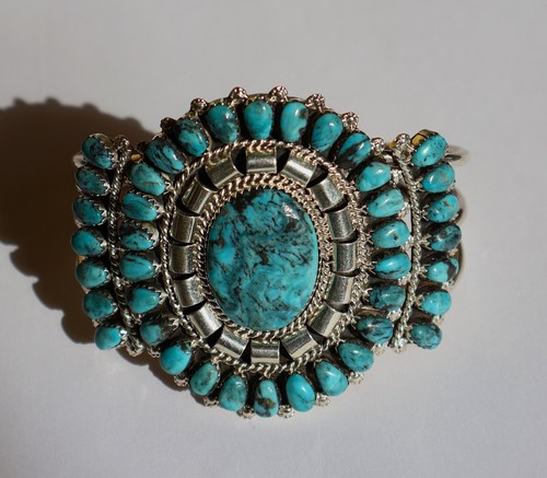 New Navajo Cuff by D. Benally Sterling & Turquoise Cuff 53 grams 7 1/8" wearable - Picture 10 of 10