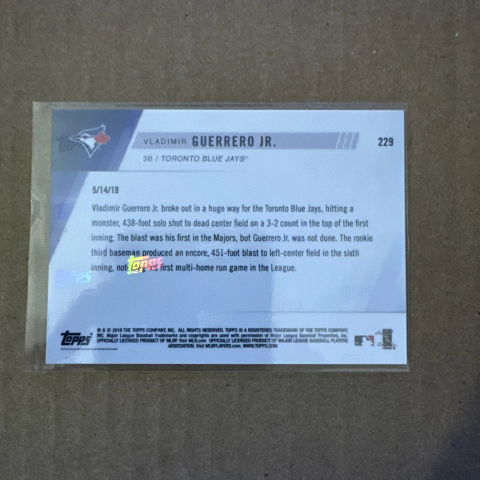 VLADIMIR GUERRERO JR 2019 Topps Now #229 ROOKIE Toronto Blue Jays May 14 1st HR - Image 2 of 2