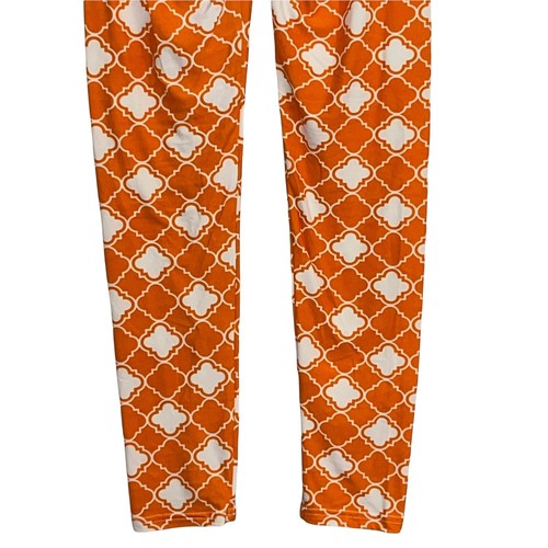 Tween Leggings Girls One Size Geo Print Orange Ivory Buttery Soft Stretch READ - Picture 6 of 8