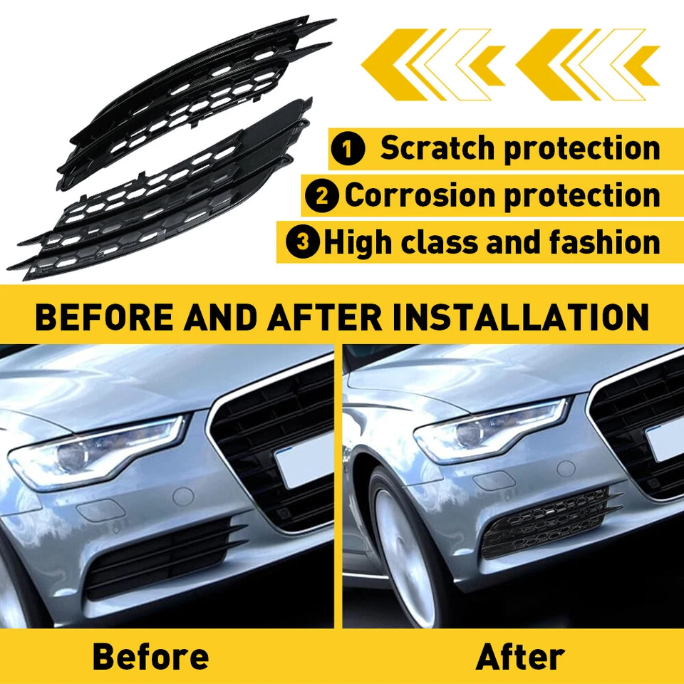 Par de faros antiniebla negros para parachoques delantero para Audi A6 C7 2012-15 cubierta parrilla Foto 2 de 4