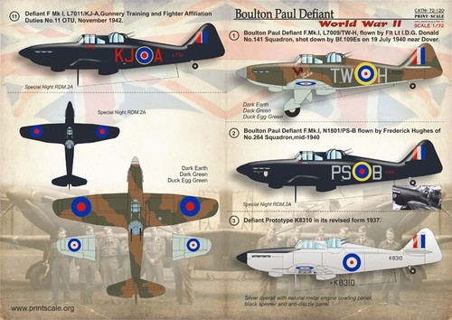 Decal airplane 1:72 Boulton Paul Defiant Waterslide decals Print Scale 72-120 - Picture 17 of 24