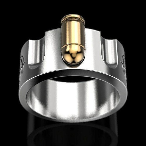 New Bullet Revolver Roulette Mens Gothic Biker Ring - Picture 13 of 13