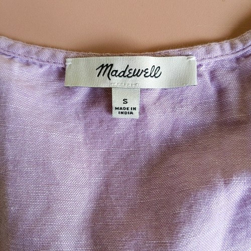 Madewell Linen Blend V-Neck Button Up Mini Dress Size Small 2 4 Warm Thistle - Picture 3 of 9