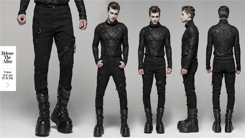 Punk Rave Men's Punk Black Elastic Long Pants Gothic Casual Streetwear Trousers - Bild 11 von 19