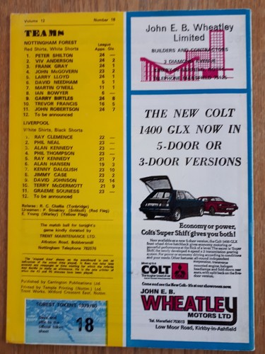 Nottingham Forest v Liverpool League Cup Semi-Final 1st Leg 16th Jan 1980 - VGC - Picture 2 of 5