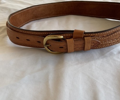 Bianchi #B14 braun Leder ausgefallen genähter Gürtel Herren mit Messing Metall Gr. 34 - Bild 4 von 12