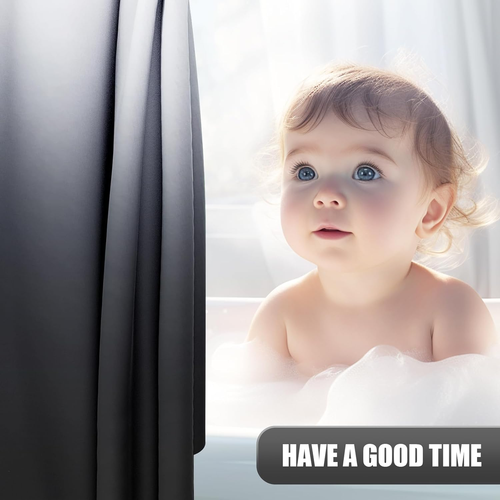 Luxury Black and Grey Ombre Shower Curtain Sets with 12 Hooks, Waterproof and Wa - Picture 3 of 9