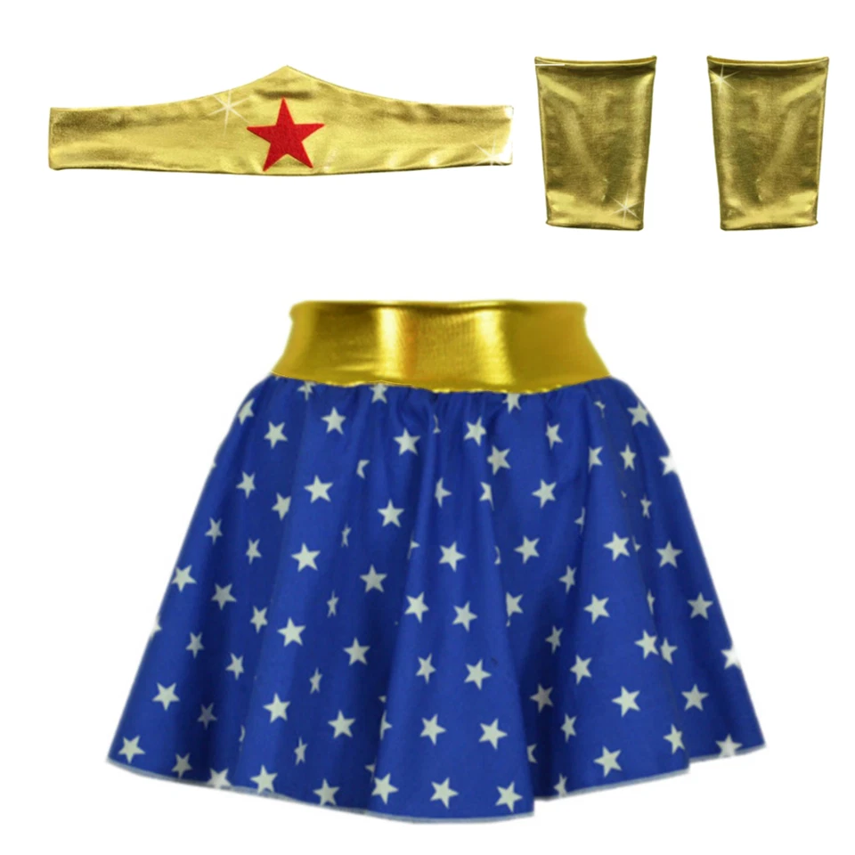 GIRLS Wonder Costume Superhero Tiara HEADBAND GAUNTLET CUFF Fancy Dress - Image 2 of 4