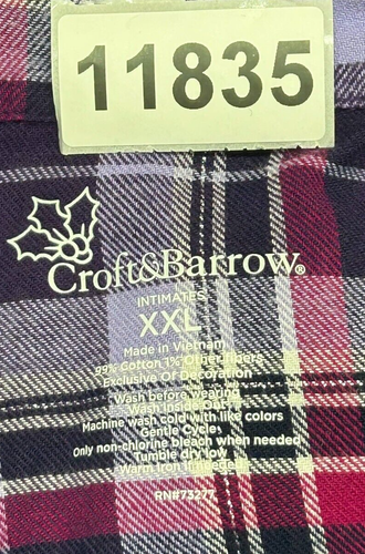 Croft & Barrow Pajama Top Womens XXL Purple Plaid Flannel Button Up Long Sleeve - Picture 8 of 8