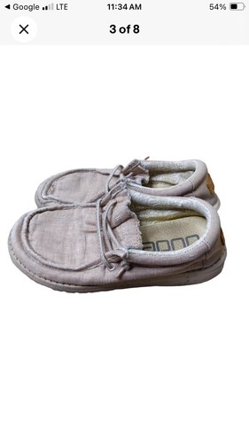 Hey Dude Shoes Youth US K 13 Wally Linen Beige Tan Loafers Slip On With Laces! - Picture 5 of 9