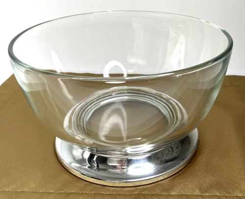 Vintage Studio Silversmiths Glass With Silver Plate Base Salad Pasta Bowl MCM - Picture 4 of 8