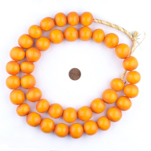Tangerine Kenya Amber Resin Beads 24mm African Orange Round Large Hole Handmade - Picture 3 of 3