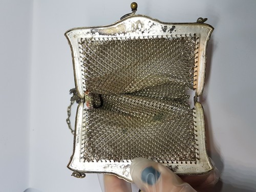 Antique Mandalian MFG Co 1920s Fringe Purple Art Deco Mesh Purse Handbag - Picture 11 of 11