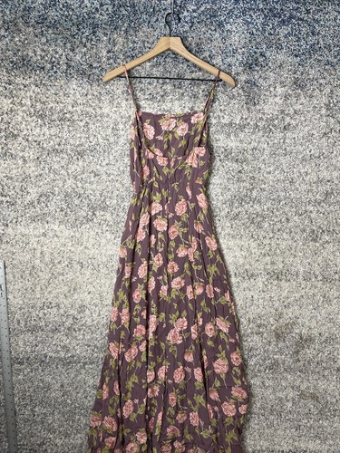 Flynn Skye Floral Off Shoulder Maxi Dress Slit Leg Womens XS Spring Purple - Picture 5 of 9