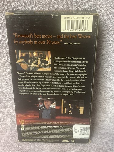 Unforgiven (VHS 1993) Clint Eastwood, Gene Hackman - Picture 2 of 2