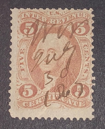 Travelstamps: 1862-71 US Revenue Stamp Scott #R24c 1st Issue 5c Certificate USED - Picture 2 of 5