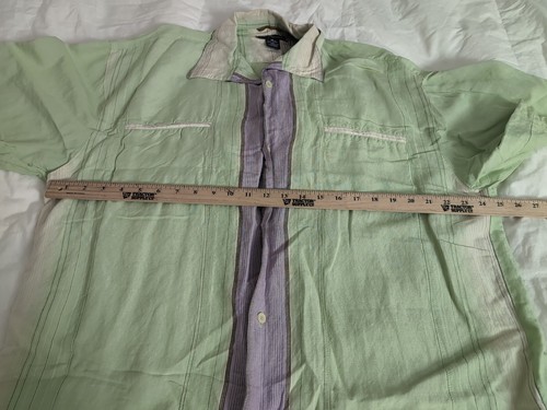 Stacy Adams Linen Blend Shirt Men’s XXL Green Purple Cream Stripes - Picture 7 of 9