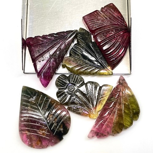 6 Pcs Natura Carved Tourmaline Bi Color Loose Untreated Gemstones Lot 81.60 Cts - Picture 6 of 10