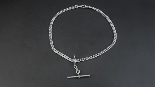 Australian 1900s Sterling Silver Curb Link Watch Chain/Necklace w T-Bar 22.7g - Picture 8 of 15
