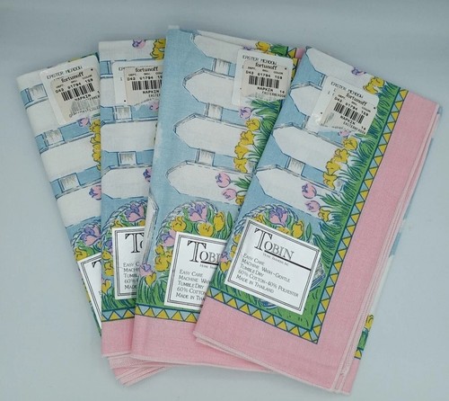 Easter Meadow Spring Flowers Picket Fence Napkins Set of 4 Tobin Home Fashions - Picture 2 of 8