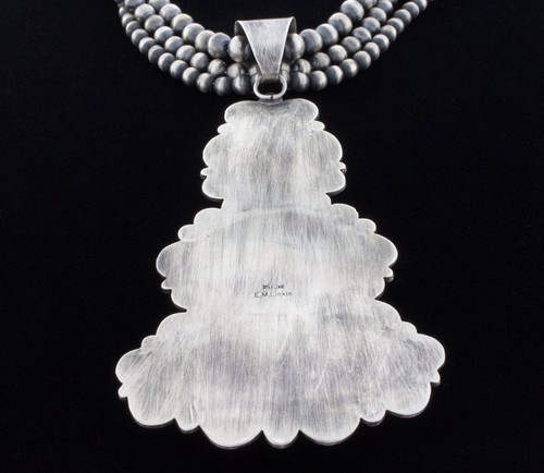 3-Strand Silver Bead Necklace With Natural Turquoise Mountain Turquoise Pendant - Picture 4 of 4