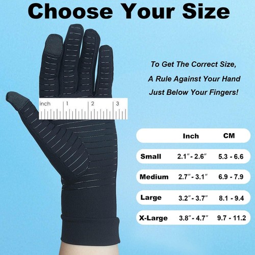 2 Pairs Copper Arthritis Compression Gloves Full Finger with Touchscreen Tips - Picture 14 of 14