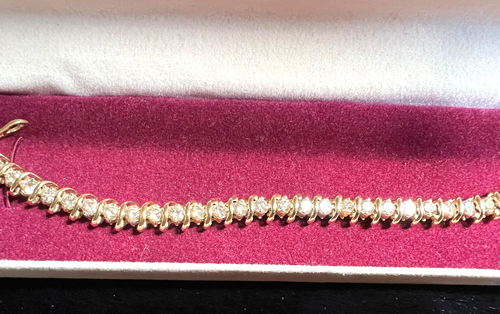 14k Yellow Gold 1.5 Ct Tw Diamond "S" Link Tennis Bracelet 7.5โ - 12.4 Grams NEW - Picture 4 of 13