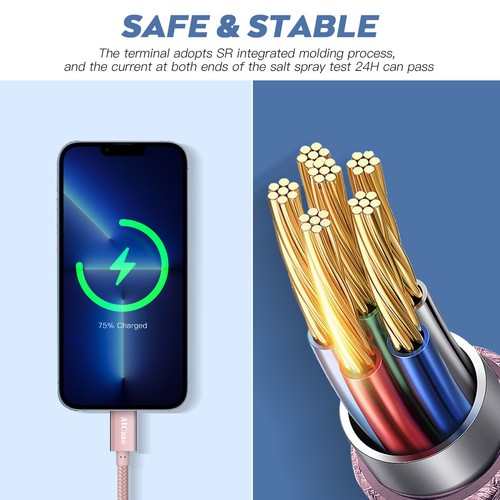 Braided USB Fast Charging Charger Cable for iPhone XR 8 6 7 Plus 14 13 12 11 Lot - Picture 3 of 19