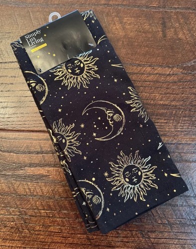 Sun, Moon & Stars Kitchen Towels Set Of 2, Black & Gold Kitchen Towels - Picture 10 of 11