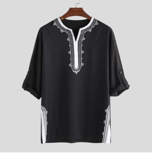 Naher Osten muslimische T-Shirts Herren lässig Blumen Langarm bedruckt locker Shirt Tops - Bild 8 von 16