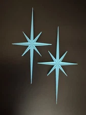 Mid Century Modern Decor, Aqua Mcm Retro 3D Star Wall Art | BUNDLE (2)