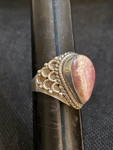 925 Sterling Silver Rhodochrosite ? Ring Size 7.5 - Picture 2 of 8