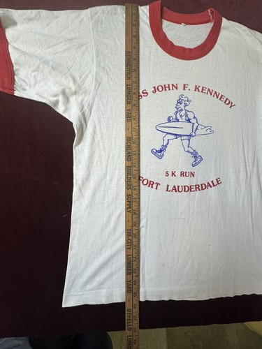 Vintage 80s USS John F Kennedy T-shirt Mens M Med/Large Run race Ringer Florida - Picture 2 of 5