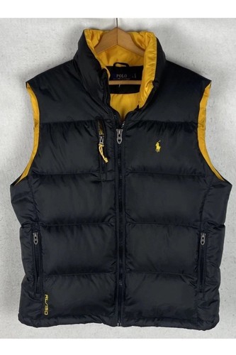 Polo Ralph Lauren Daunen Puffer Weste RL/150 Pony Logo Schwarz Gelb Herren Large
