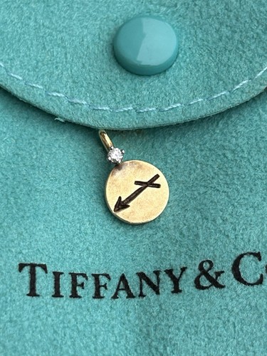 Tiffany & Co 14K Gold Diamond Zodiac Sagittarius Mini Disk Charm Pendant RARE - Picture 4 of 11