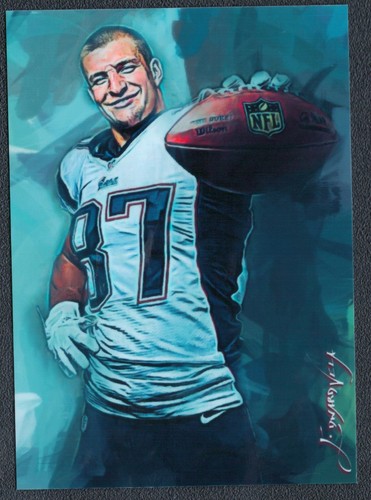 Tarjeta impresa giclee edición limitada firmada por artista auténtico de Rob Gronkowski 38/50 - Imagen 1 de 4