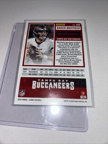 Baker Mayfield #213 2025 Score Football Green Electric Parallel 24/99 Fresh Pull - Picture 7 of 10