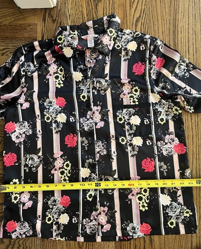 VICTORIA'S SECRET The Satin PJ Set Black Floral Stripe Mix Long Sz Large MINT - Picture 8 of 12