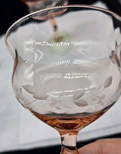 4 Weston Diamond Optic Pink / Green Watermelon Glass Champagne Tall Sherbet READ - Picture 14 of 21